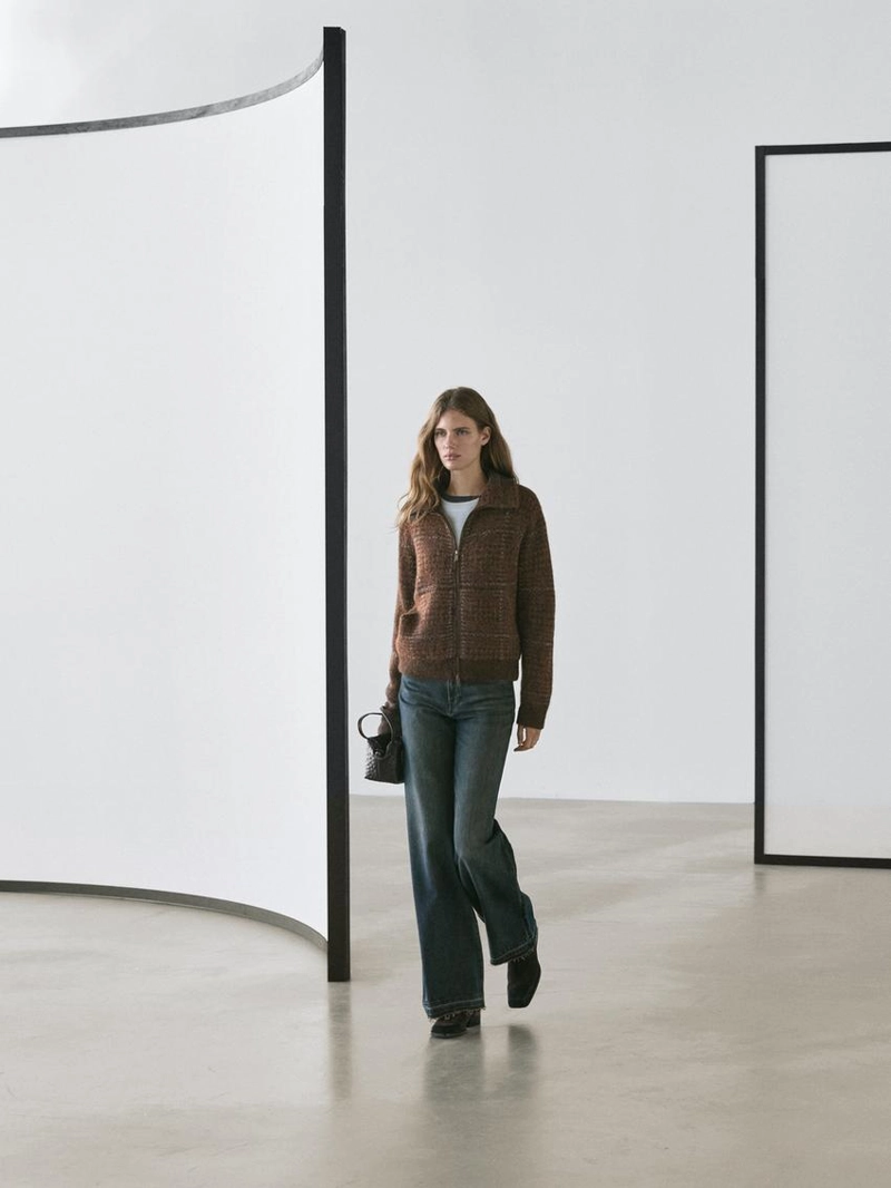 Кардиган с узором в клетку из альпаки и войлока