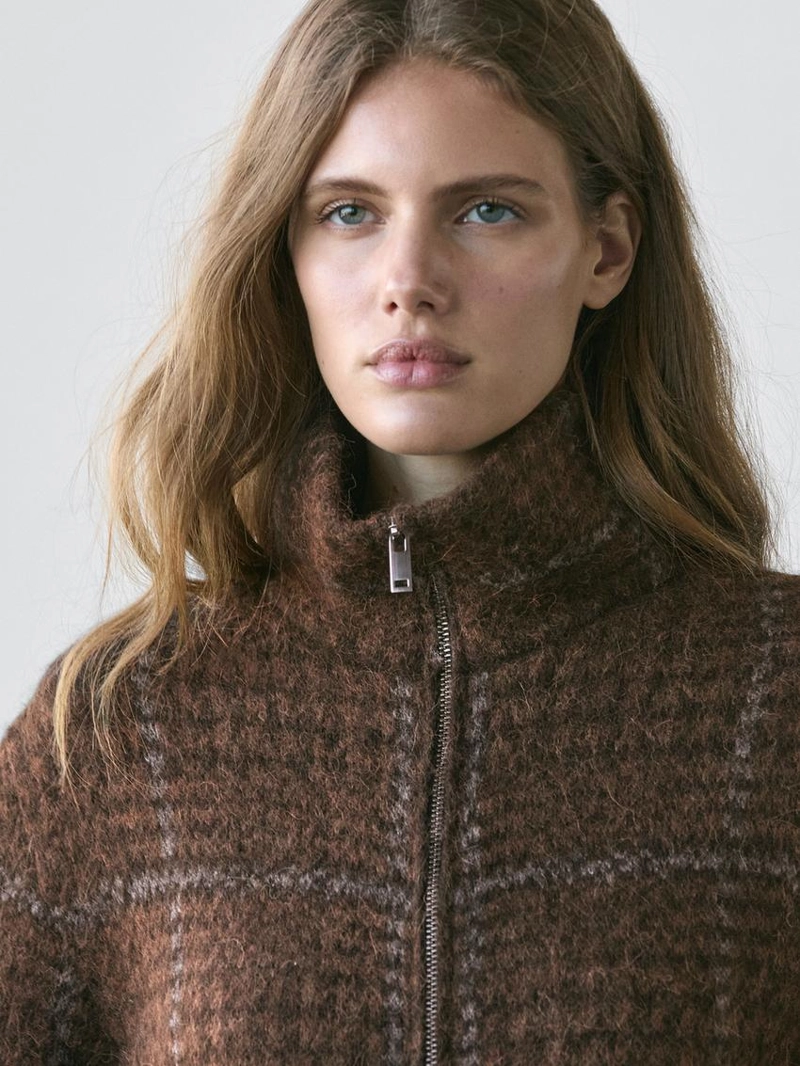 Кардиган с узором в клетку из альпаки и войлока