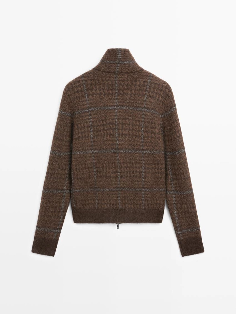 Кардиган с узором в клетку из альпаки и войлока