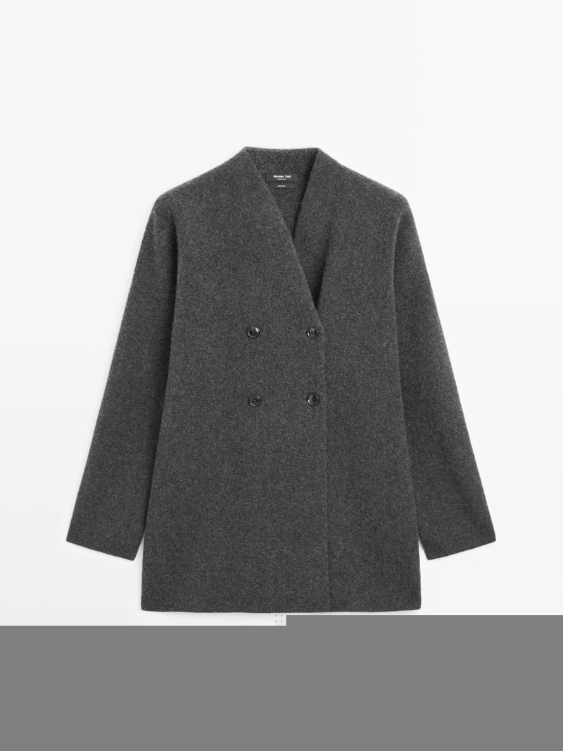 Пальто средней длины с двубортной застежкой из 100% шерсти