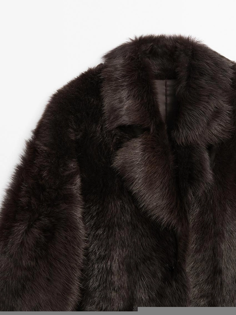 Длинное кожаное пальто с мехом