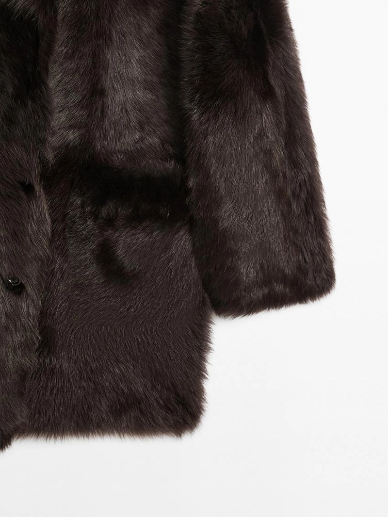 Длинное кожаное пальто с мехом