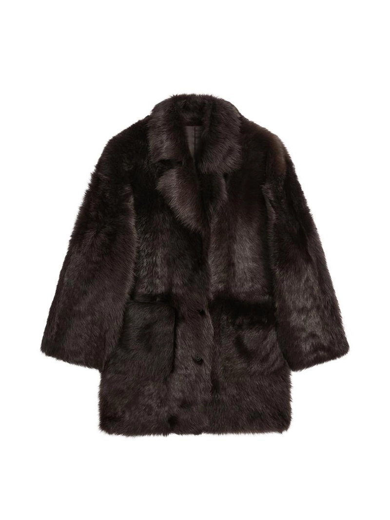 Длинное кожаное пальто с мехом