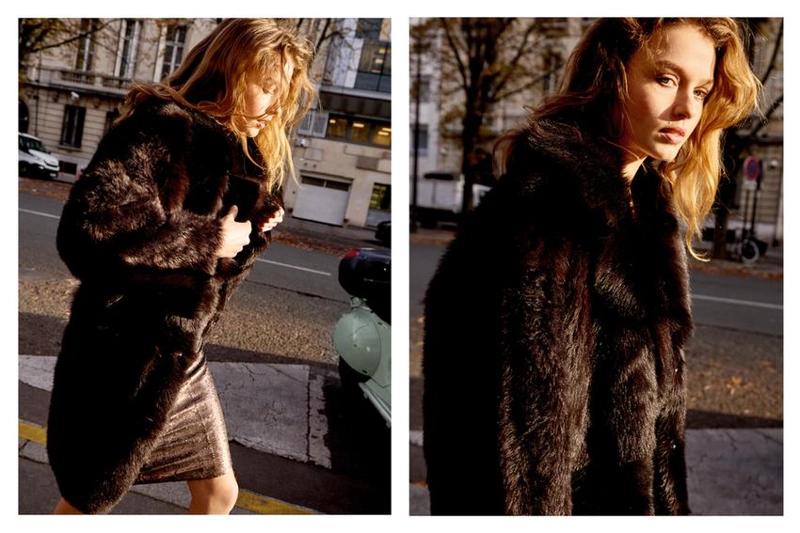 Длинное кожаное пальто с мехом