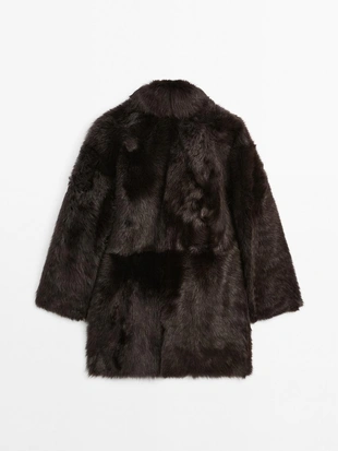 Длинное кожаное пальто с мехом- Заказать в России