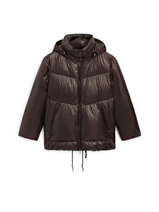 Глянцевый пуховик с водоотталкивающим покрытием и съемным капюшоном- Заказать в России