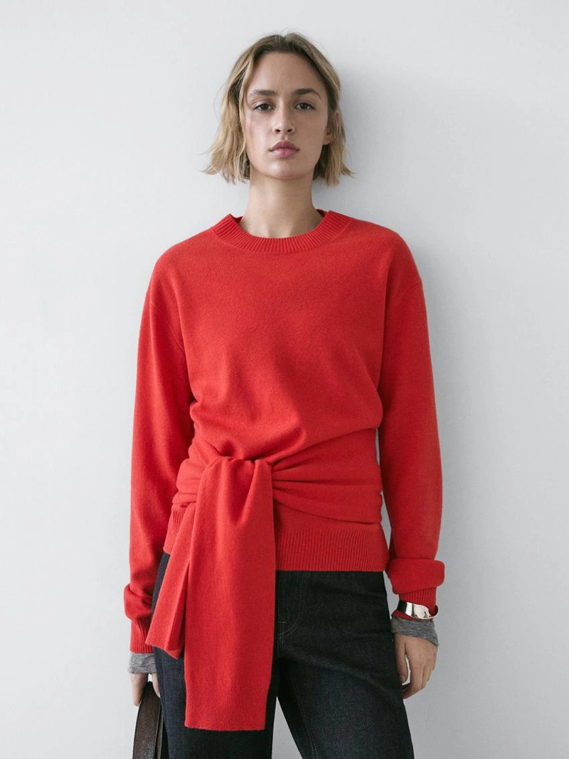 Свитер из 100% шерсти с деталями на талии