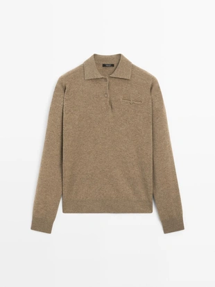 Трикотажный свитер-поло с карманом- Заказать в России