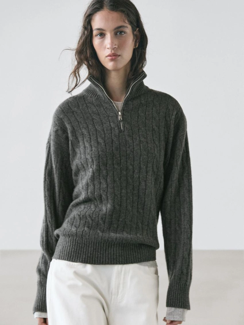 Свитер с высоким воротником из 100% кашемира с молнией