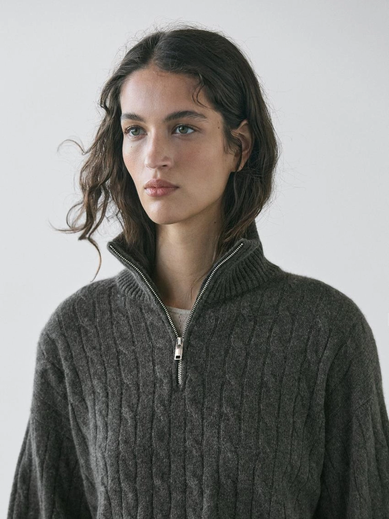 Свитер с высоким воротником из 100% кашемира с молнией