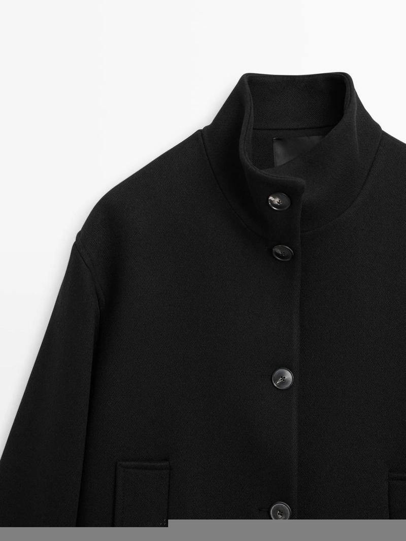 Пальто с высоким воротником из шерстяной смеси с застежкой на пуговицы