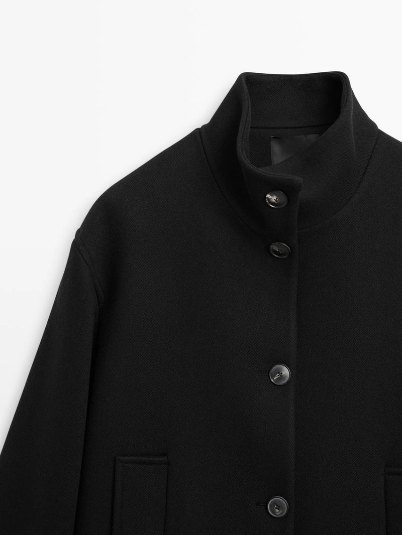Пальто с высоким воротником из шерстяной смеси с застежкой на пуговицы