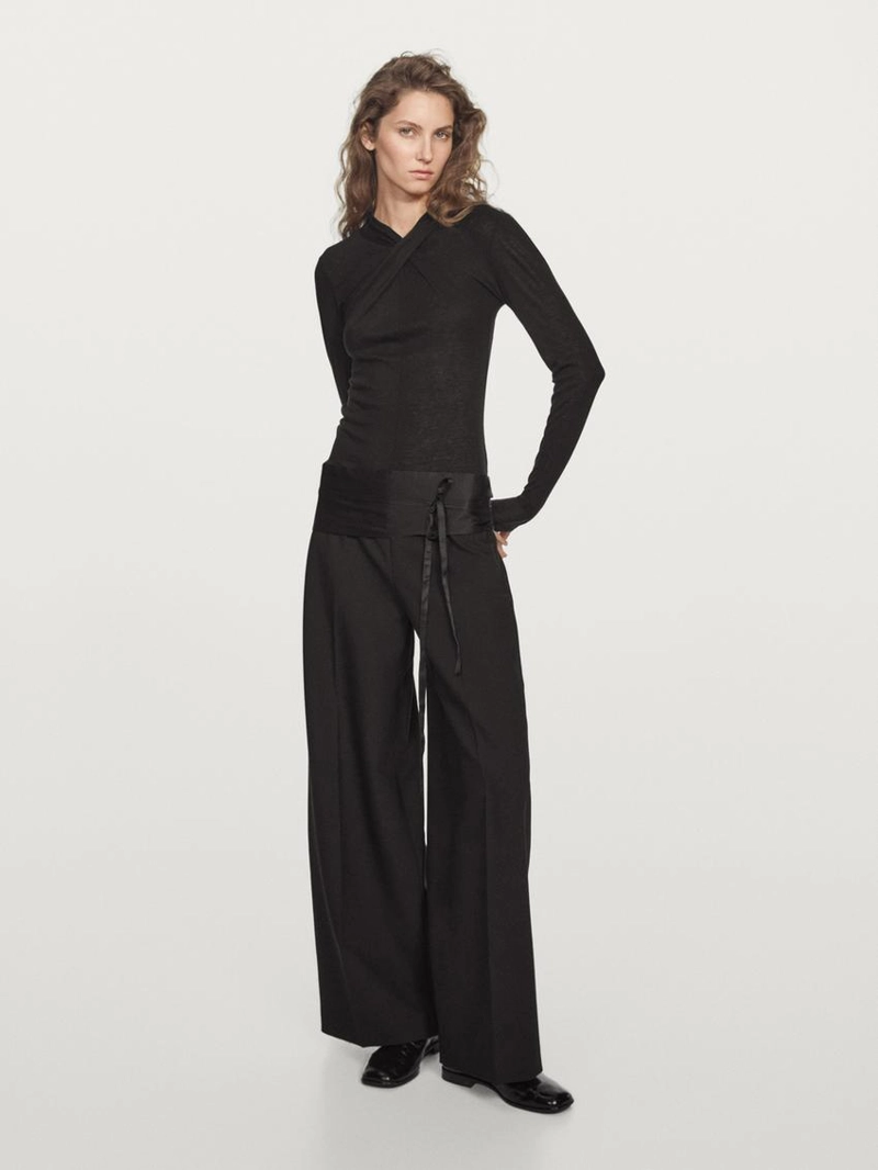 Топ с перекрещивающимися лямками из льна и шерсти