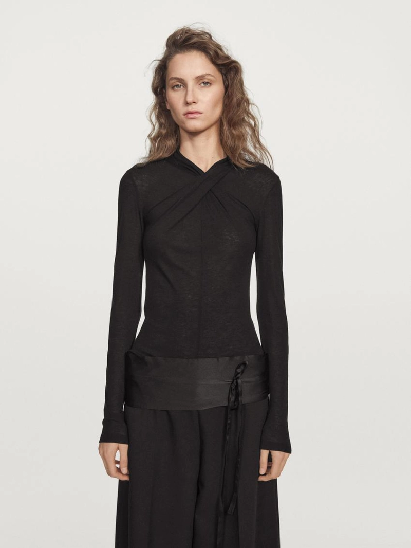 Топ с перекрещивающимися лямками из льна и шерсти