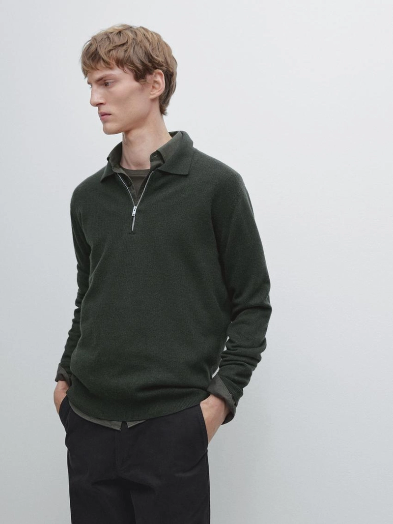Поло свитер из шерсти с молнией