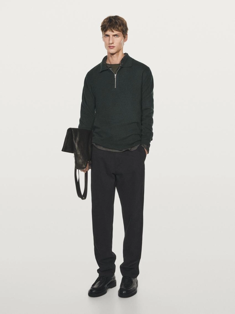 Поло свитер из шерсти с молнией