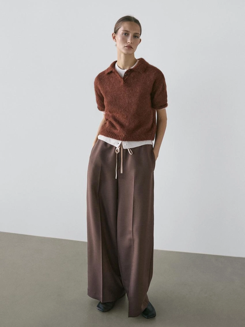 Брюки из шерстяной смеси с контрастным шнурком