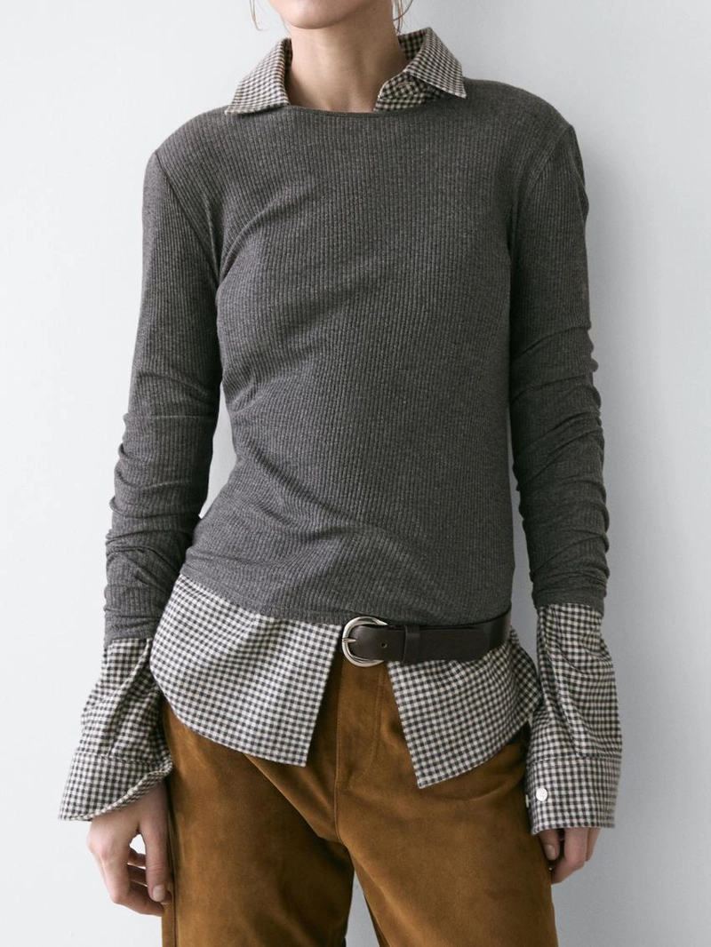 Лонгслив с деталями из ребристого трикотажа