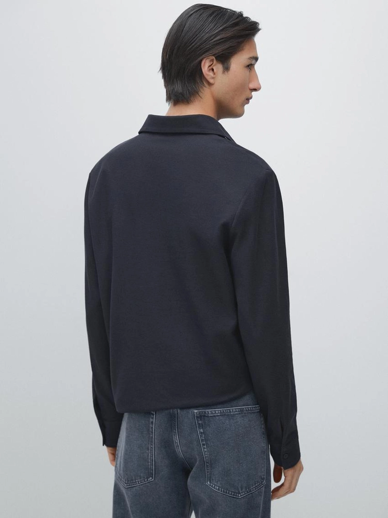 Поло с длинным рукавом из текстурированного пике