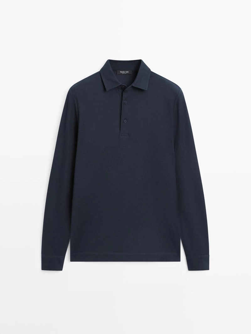 Поло с длинным рукавом из текстурированного пике