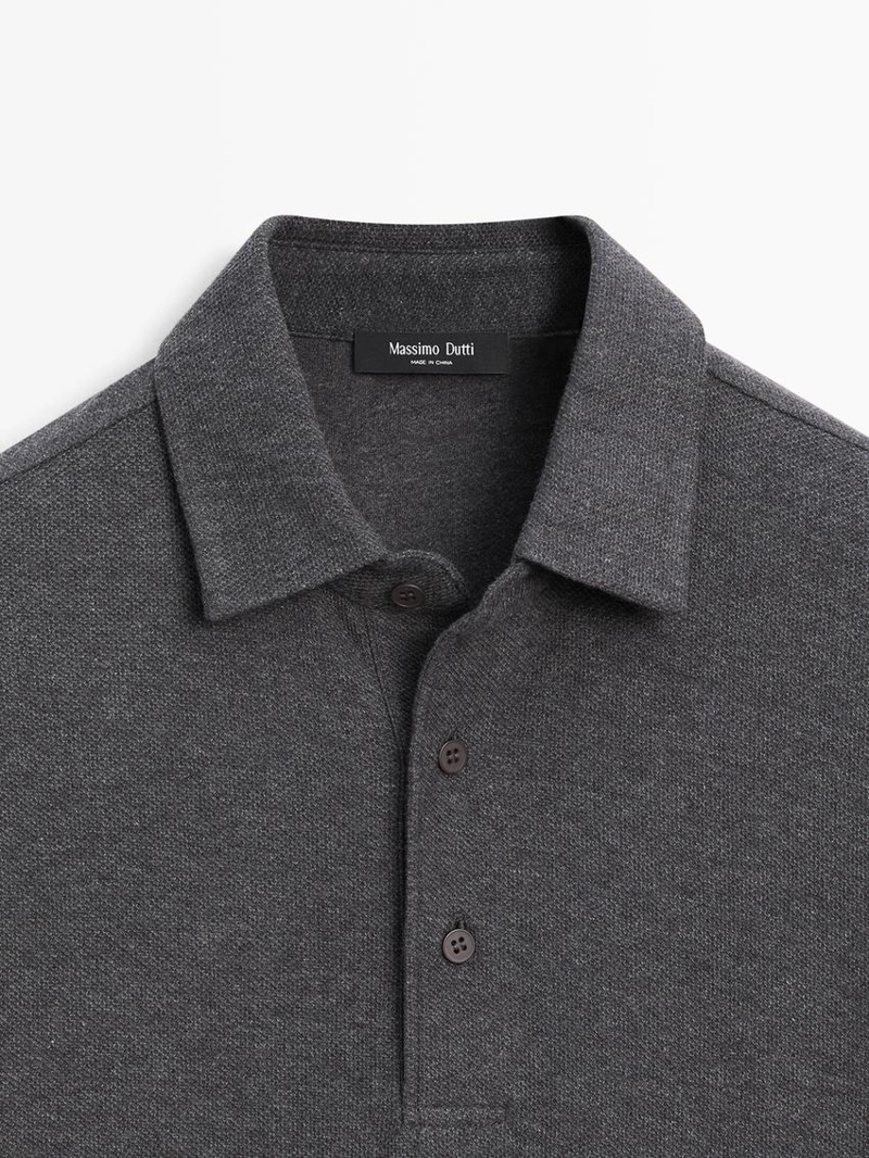 Поло с длинным рукавом из текстурированного пике