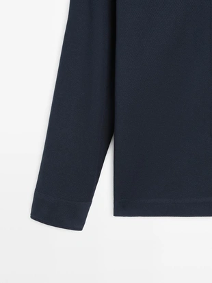 Поло с длинным рукавом из текстурированного пике- Заказать в России