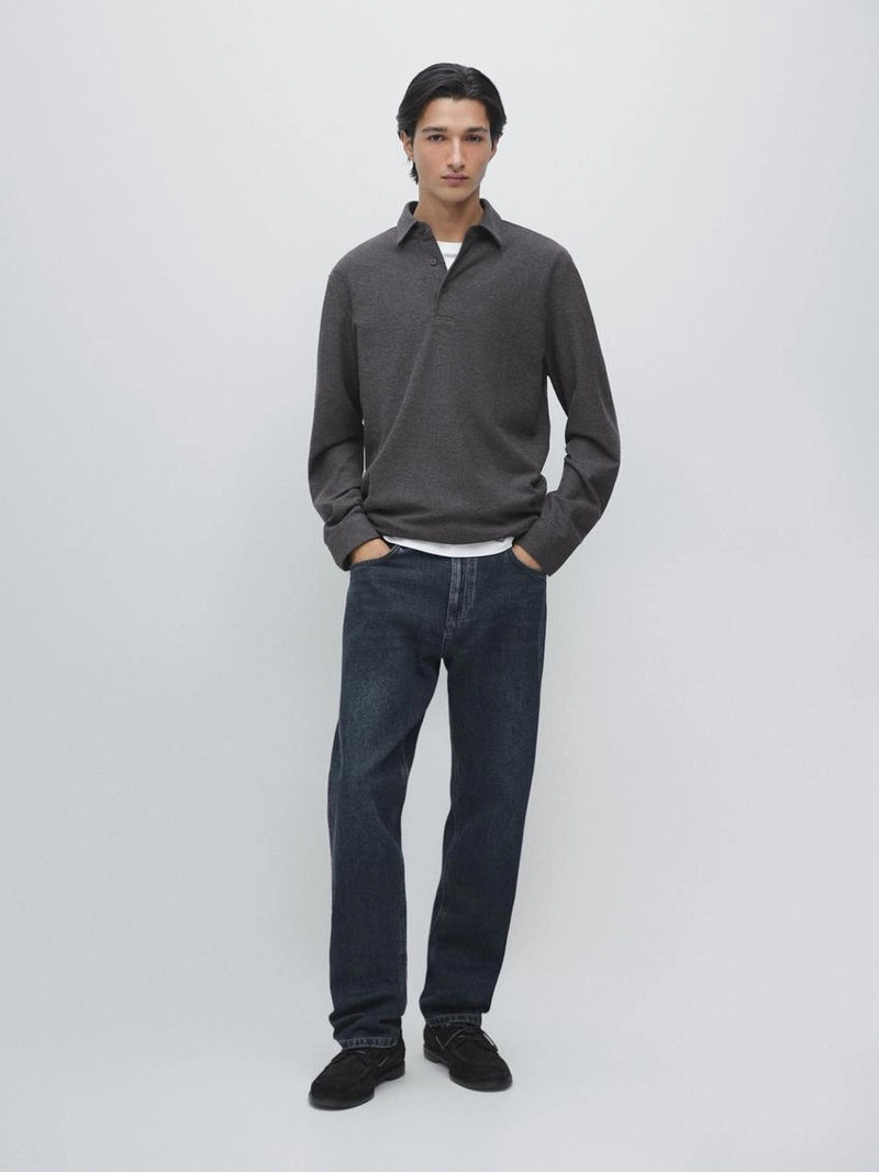 Поло с длинным рукавом из текстурированного пике