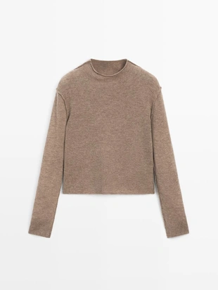 Купить Massimo Dutti Вязанный свитер из шерстяной смеси с макраме-воротником