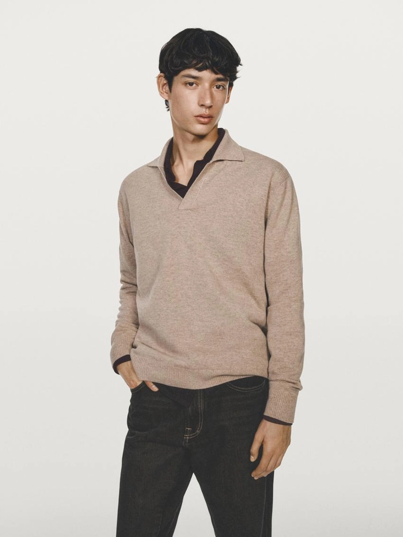 Водолазка-поло из 100% шерсти с v-образным вырезом