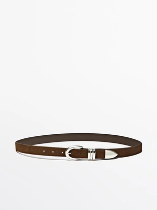 Купить Massimo Dutti Кожанный ремень из нубука с металлическим деталем