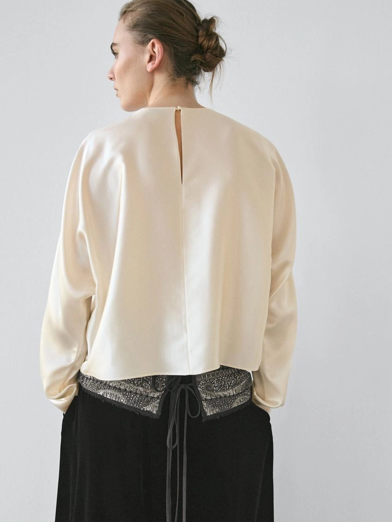 Блузка с короткими рукавами бэтвинг из 100% шелка - studio