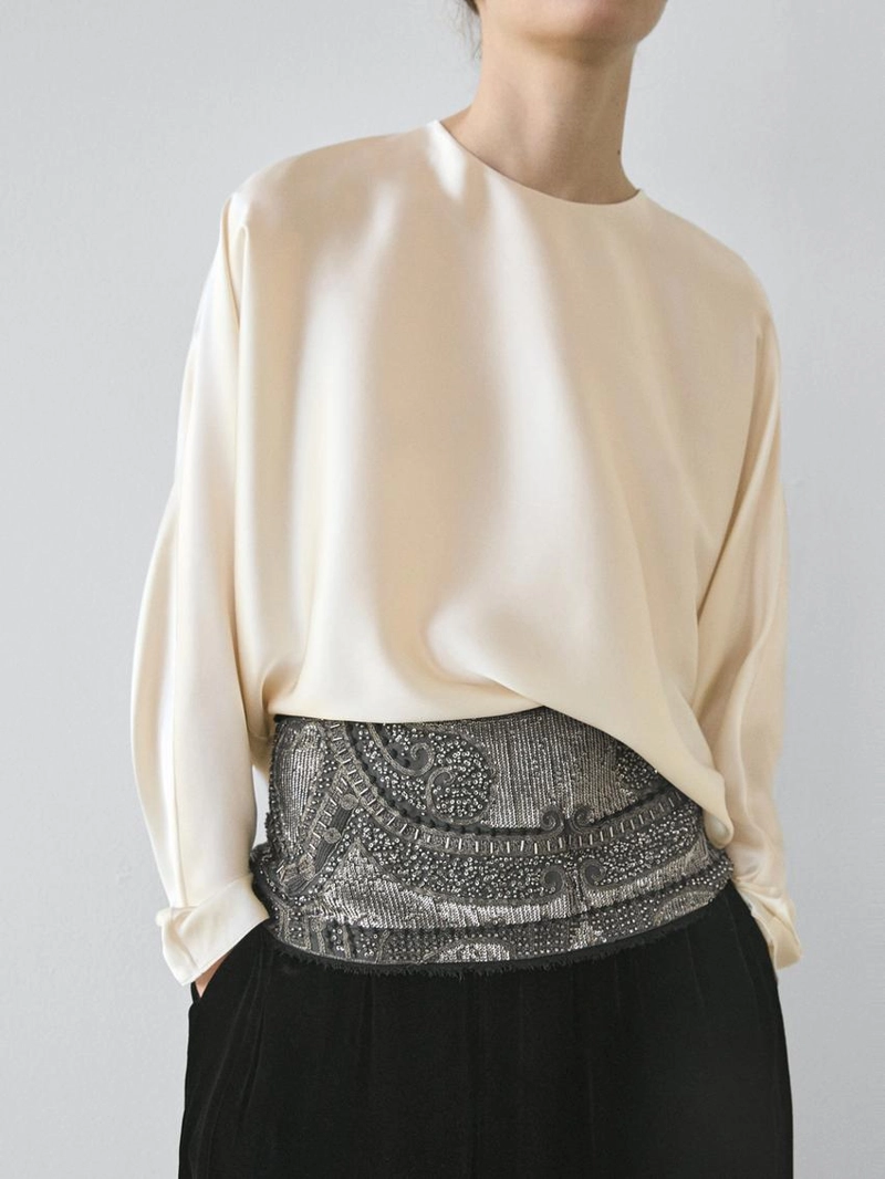 Блузка с короткими рукавами бэтвинг из 100% шелка - studio