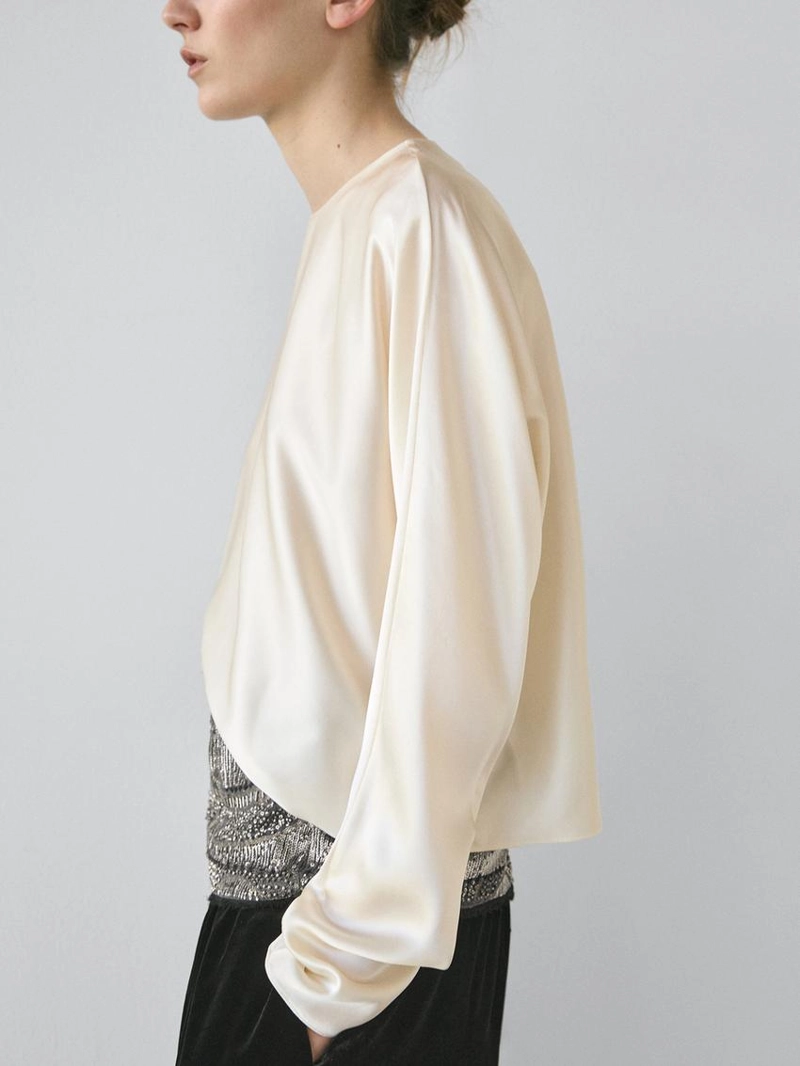 Блузка с короткими рукавами бэтвинг из 100% шелка - studio