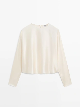 Блузка с короткими рукавами бэтвинг из 100% шелка - STUDIO- Заказать в России