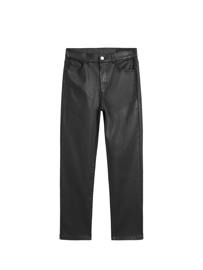 Брюки прямого кроя с высокой посадкой и восковым покрытием