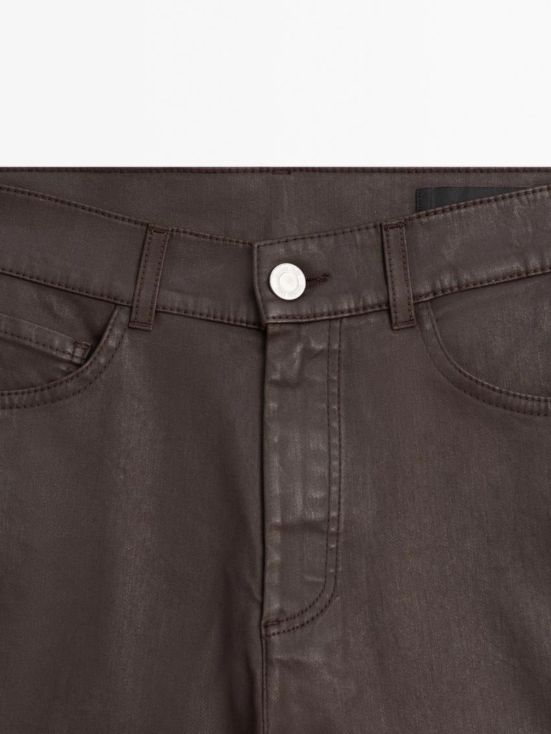 Брюки прямого кроя с высокой посадкой и восковым покрытием