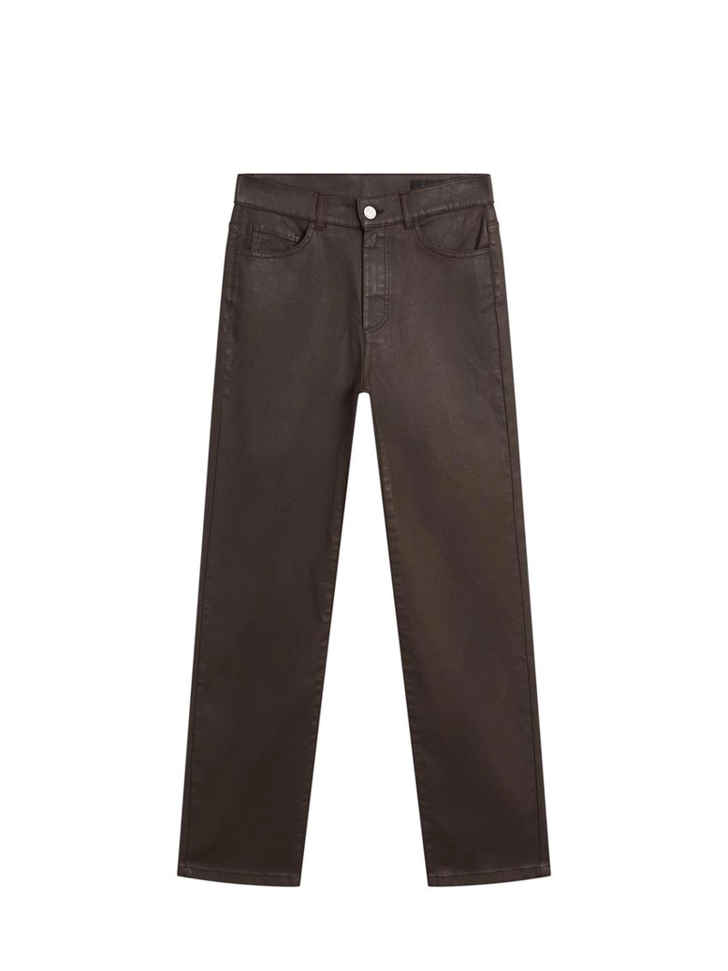 Брюки прямого кроя с высокой посадкой и восковым покрытием