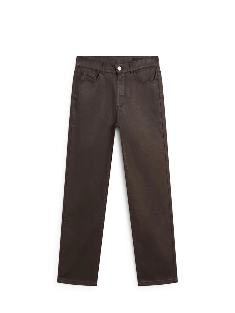 Брюки прямого кроя с высокой посадкой и восковым покрытием