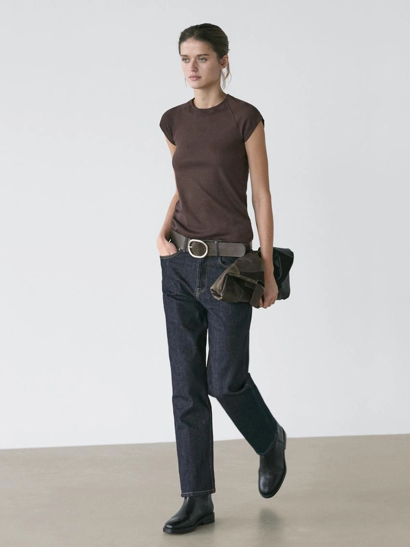 Хлопковая футболка с короткими реглановыми рукавами