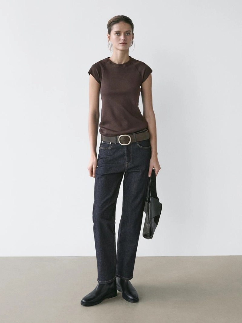 Хлопковая футболка с короткими реглановыми рукавами