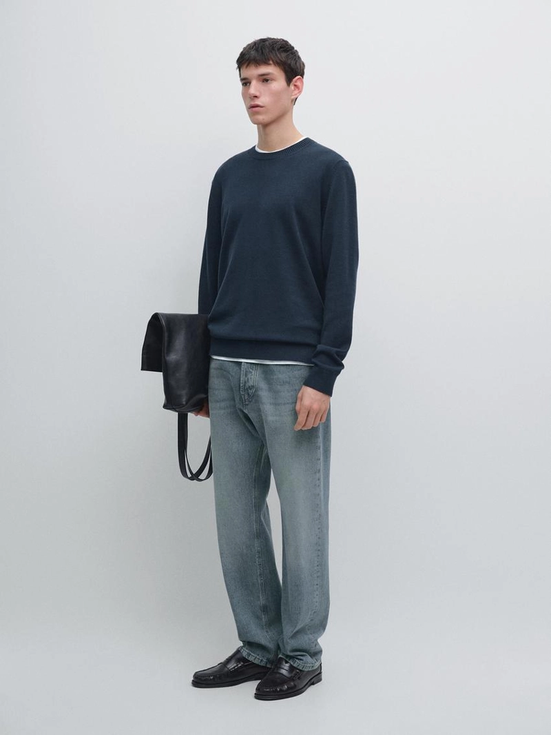 Свитер из хлопка и шерсти с круглым вырезом