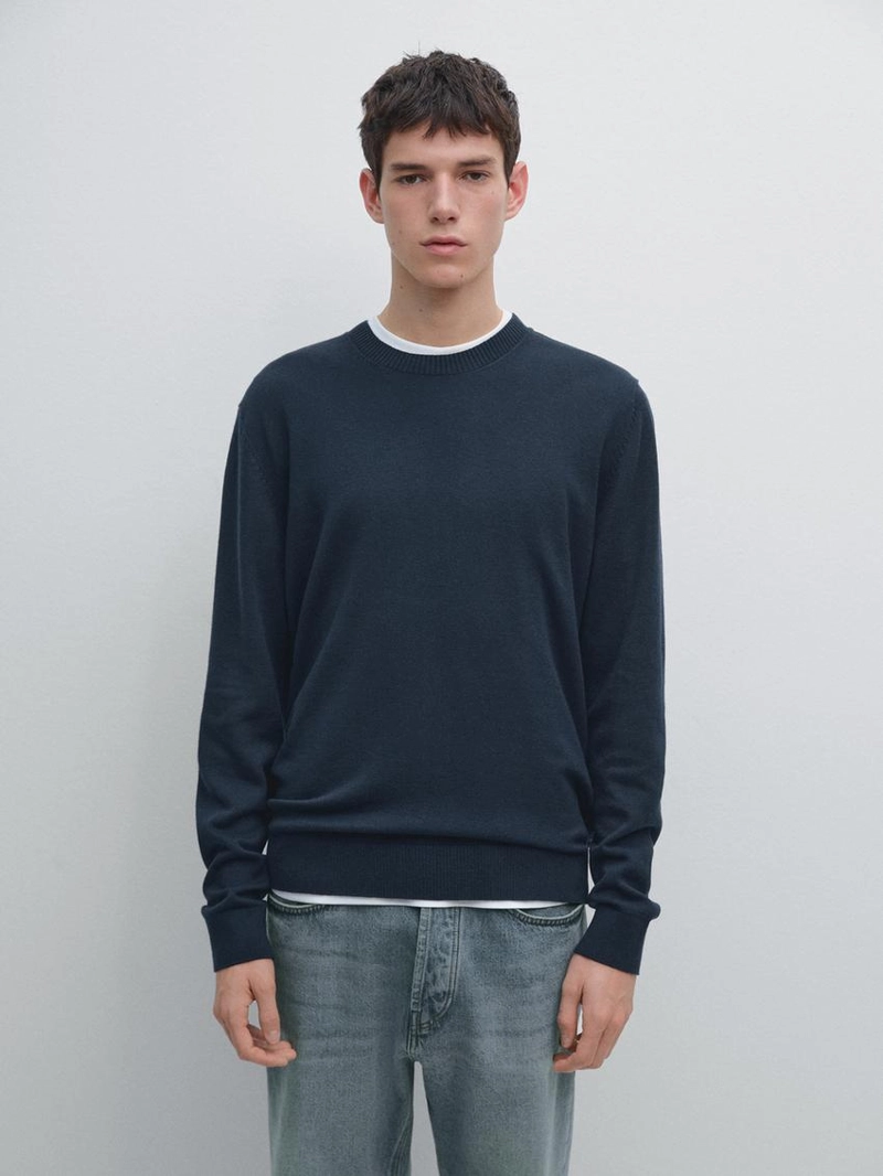 Свитер из хлопка и шерсти с круглым вырезом