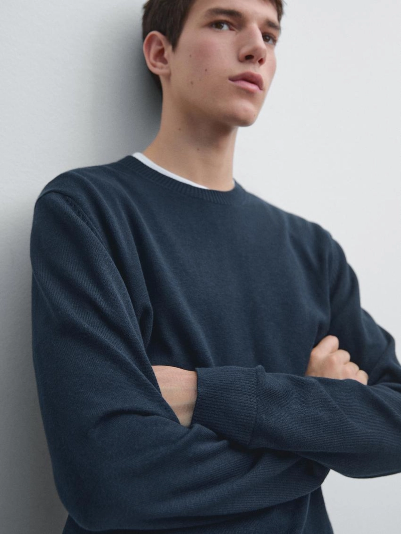 Свитер из хлопка и шерсти с круглым вырезом