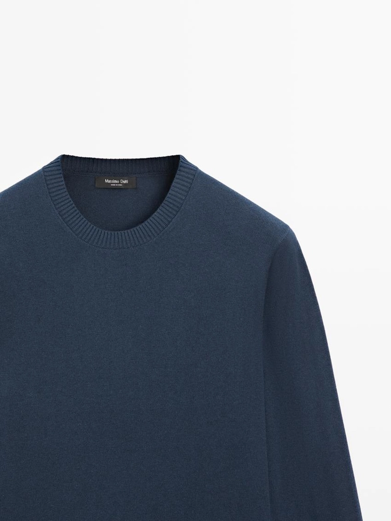 Свитер из хлопка и шерсти с круглым вырезом