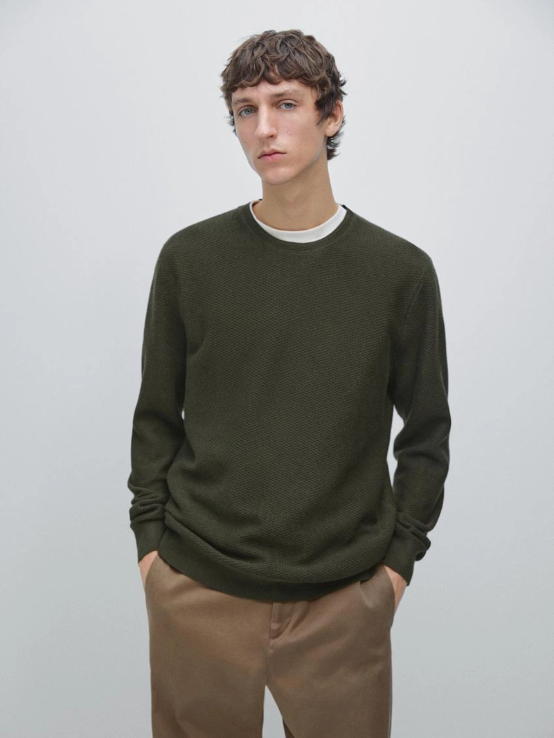 Текстурированный свитер из смесовой хлопковой пряжи