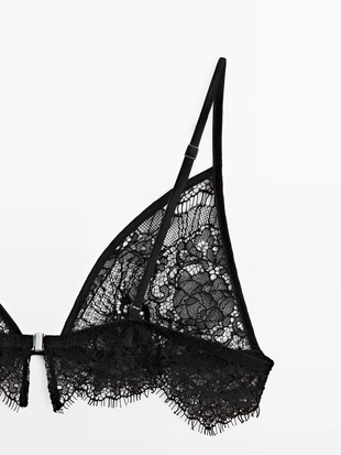 BLACK | 4908/781/800 - Massimo Dutti Кружевной бюстье из хлопково-полиэстеровой смеси