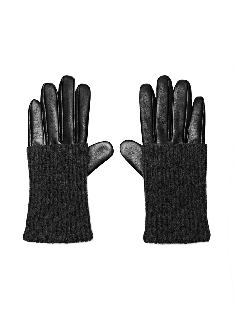 Перчатки из контрастной натуральной кожи и трикотажа