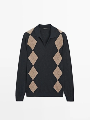 Свитер-поло с аранским узором из шерстяной смеси- Заказать в России