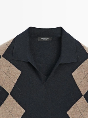 Свитер-поло с аранским узором из шерстяной смеси- Заказать в России