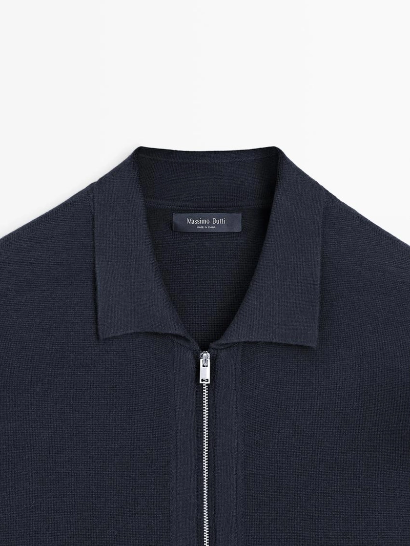 Кардиган из хлопка и шерсти с молнией и карманами